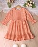 Bella Moda Cotton Woven Three Fourth Bell Sleeves Schiffli Embroidered Dress - Orange