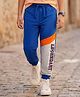 Pine Kids Knit Full Length Text Printed Lounge Pant With Cut & Sew Design - Navy Blue