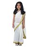 BookMyCostume Half Sleeves Onam Theme Saree Costume Set - White & Golden
