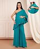 Shades Of Sabi Viscose Rayon Woven One Shoulder Solid Coordinating Maternity Top With Side Zipper Nursing Access & Palazzo Set - Teal Green