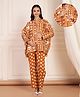 Shades Of Sabi Cotton Woven Full Sleeves Spade Printed Coordinating Maternity Top With Side Zipper Nursing Access & Trousers Set - Rust