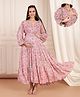 Shades Of Sabi Chiffon Woven Full Sleeves Floral Printed  Maternity Dress With Side Zipper Nursing Access  - Pink