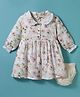 ToffyHouse Muslin Full Sleeves Peter Pan Collar Floral Printed Frock & Bloomer Set - White