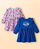 Doodle Poodle Cotton Knit Full Sleeves Frock with Floral Print & Frill Detailing Pack of 2 - Blue & White