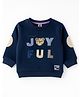 ToffyHouse Knitted Full Sleeves T-Shirt with Text Graphic - Navy Blue