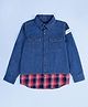Kiddopanti Denim Woven Full Sleevess Placement Checked Shirt - Medium Blue