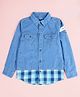 Kiddopanti Denim Woven Full Sleevess Placement Checked Shirt - Light Blue