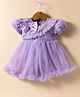 Mark & Mia Woven Half Puffed Sleeves Mesh Frock Style Party Onesie with Bow Applique - Lavender