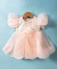 Mark & Mia Woven Half Puffed Sleeves Frock Style Party Onesie with Floral Applique & Sequin Detailing - Peach