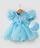 Mark & Mia Woven Half Puffed Sleeves Frock Style Party Onesie with Floral Applique & Sequin Detailing - Light Blue