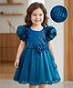 Mark & Mia Woven Half Sleeves Party Dress With Sequin Detailing & Bow Applique - Navy Blue