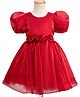 Mark & Mia Woven Half Puffed Sleeves Party Dress with Floral Applique - Maroon