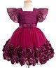 Mark & Mia Woven Flutter Sleeves Party Dress with Floral Applique - Wine