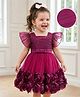 Mark & Mia Woven Flutter Sleeves Party Dress with Floral Applique - Wine