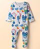 Kookie Kids Interlock Knit Full Sleeves Footed Front Open Sleep Suit with Tractor Print - Off White