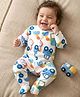 Kookie Kids Interlock Knit Full Sleeves Footed Front Open Sleep Suit with Tractor Print - Off White