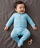Kookie Kids Interlock Knit Full Sleeves Footed Front Open Striped Sleep Suit - Light Blue