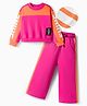 OLLINGTON ST. Cotton Knit Full Sleeves Text Printed Sweatshirts & Joggers Set - Dark Pink & Orange