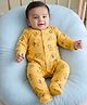 Kookie Kids Interlock Knit Full Sleeves Footed Front Open Sleep Suit with Animal Print - Yellow