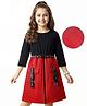Hola Bonita Knit Three Fourth Sleeves Solid Color Dress with Belt & Pocket - Red & Black