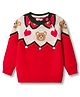 Yellow Apple Viscose Knit Full Raglan Sleeves Pullover Sweater with Heart & Bear Design - Red