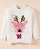 Yellow Apple Knitted Full Sleeves Pullover Sweater With Reindeer Embroidery & Sequin Detailing - White