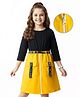 Hola Bonita Knit Three Fourth Sleeves Solid Color Dress with Belt & Pocket - Yellow & Black