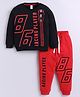 Little Ninja Cotton Knit Full Sleeves Racing Car Printed Sweatshirt & Joggers Set - Black & Red