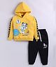 Little Ninja Cotton Knit Full Sleeves Panda In Space Printed Hooded Sweatshirt & Joggers Set - Yellow & Black