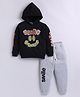 Little Ninja Cotton Knit Full Sleeves Smile Text Printed Hooded Sweatshirt & Joggers Set - Black & Grey