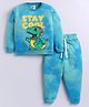 Little Ninja Cotton Knit Full Sleeves Happy Dinosaur Printed Sweatshirt & Joggers Set - Sky Blue