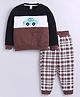 Little Ninja Cotton Knit Full Sleeves Car Patch Embroiderd Sweatshirt & Checked Joggers Set - Black & White