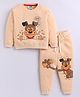 Little Ninja Cotton Knit Full Sleeves Dog Printed Sweatshirt & Joggers Set - Peach