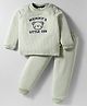 Mini Taurus Waffle Knit Full Sleeves T-Shirt & Lounge Pant Set With Text Embriodery & Stripes - Sea Green