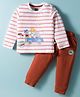Mini Taurus Sinker Knit Full Sleeves T-Shirt & Lounge Pant Set With Animal & Vehicle Print - Rust Orange