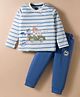 Mini Taurus Sinker Knit Full Sleeves T-Shirt & Lounge Pant Set With Animal & Vehicle Print - Blue