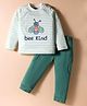 Mini Taurus Sinker Knit Full Sleeves T-Shirt & Lounge Pant Set with Bee Kind Print - Green