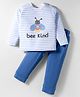 Mini Taurus Sinker Knit Full Sleeves T-Shirt & Lounge Pant Set with Bee Kind Print - Blue