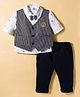 Mini Taurus Cotton Knit Full Sleeves Animal Applique 3 Piece Party Suit with Attached Bow - Navy Blue