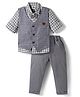 Mini Taurus Cotton Knit Full Sleeves Checks 3 Piece Party Suit with Attached Bow - Grey