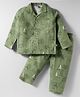 Mini Taurus Knit Full Sleeves Co-ords Night Suit With Tropical Theme Print - Olive Green