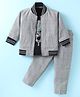 Rikidoos Full Sleeves Checked Jacket With Typography Printed Tee & Pant Set - Grey & Black
