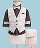 Rikidoos Full Sleeves Abstract Printed 3 Piece Party Suit With Bow Set - Coffee & Beige