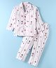 Rikidoos Full Sleeves Striped & Cute Dog Printed Coordinating Night Suit Set - White