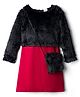 Hola Bonita Knit Solid Dress With Full Sleeves Shrug & Sling Bag - Black & Red