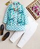 Ahhaaaa Viscose Woven Full Sleeves Abstract Motifs Printed Kurta Pant With Nehru Jacket & Mala Set - Blue