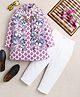 Ahhaaaa Viscose Woven Full Sleeves Abstract Motifs Printed Kurta Pant With Nehru Jacket & Mala Set - Lavender