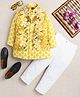 Ahhaaaa Viscose Woven Full Sleeves Abstract Motifs Printed Kurta Pant With Nehru Jacket & Mala Set - Mustard