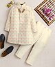 Ahhaaaa Viscose Woven Full Sleeves Leaves Embroidered Sherwani & Pant With Mala Set - Cream
