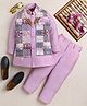 Ahhaaaa Viscose Woven Full Sleeves Solid Kurta Pant With Ethnic Printed Nehru Jacket & Mala Set - Lavender